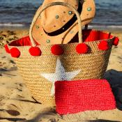Panier de plage Star à pompons rouges