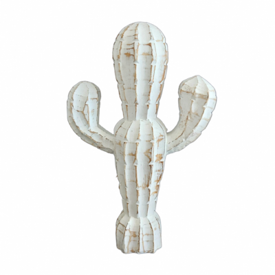 Cactus en bois sculpté blanc - M