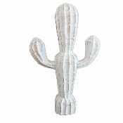 Cactus en bois sculpté blanc - S